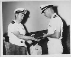 1966 AUG - USNS Tarlac Change of Command (LCDR Goddard & LT WMP).JPG (1517996 bytes)