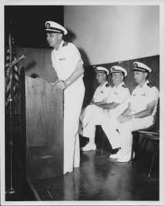 1966 AUG - USNS Tarlac Change of Command (LT WMP at lectern) 1.JPG (1510210 bytes)